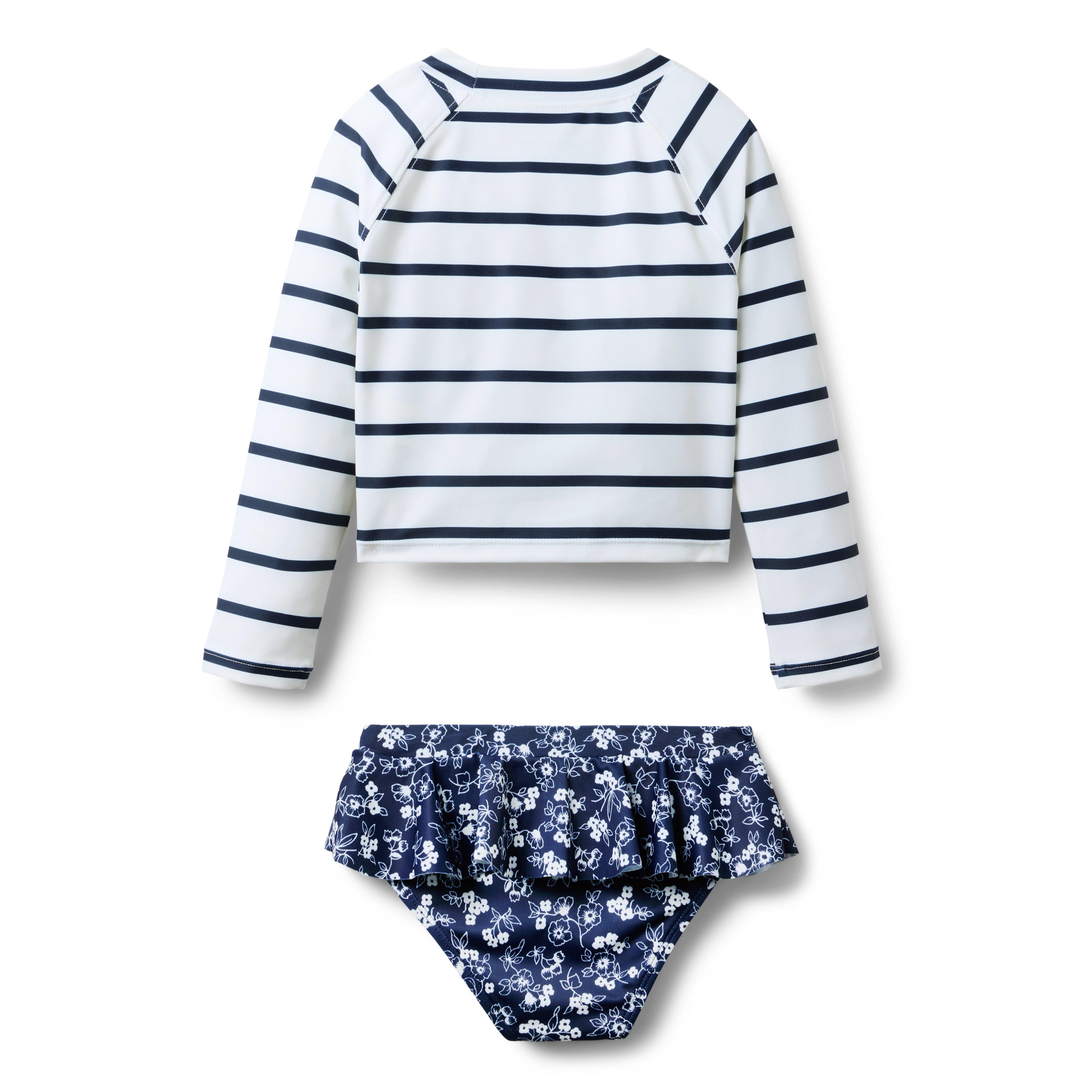 Recycled Stripe And Floral Rash Guard Swimsuit image number 1