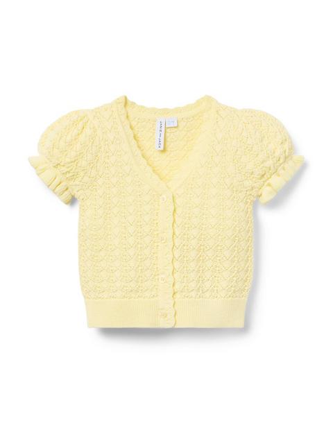 Pointelle Puff Sleeve Cardigan