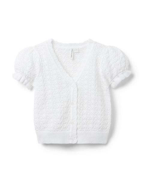 Pointelle Puff Sleeve Cardigan