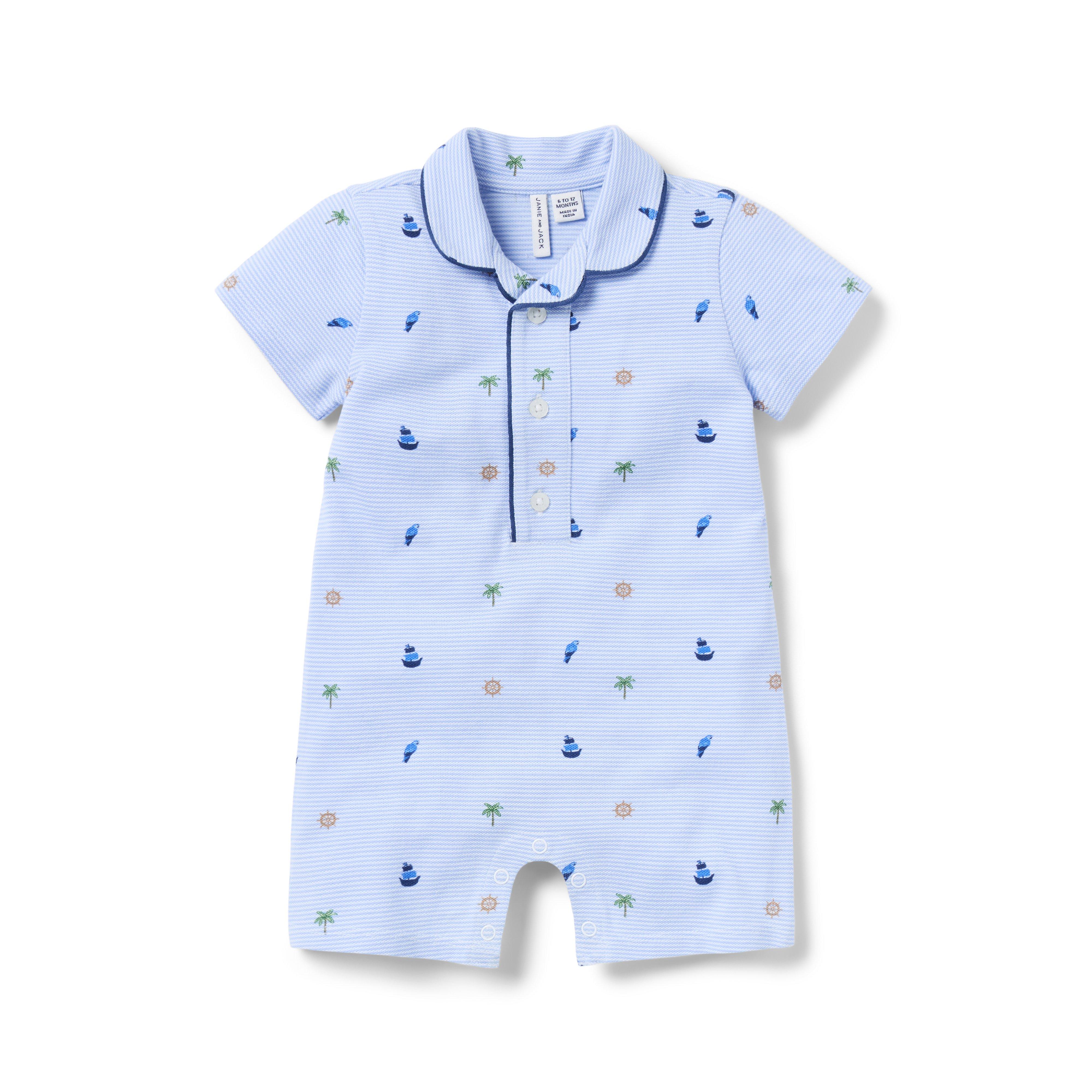 Baby Safari Toile Bow Romper