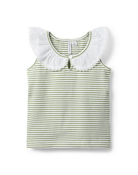 Striped Ribbed Collar Top