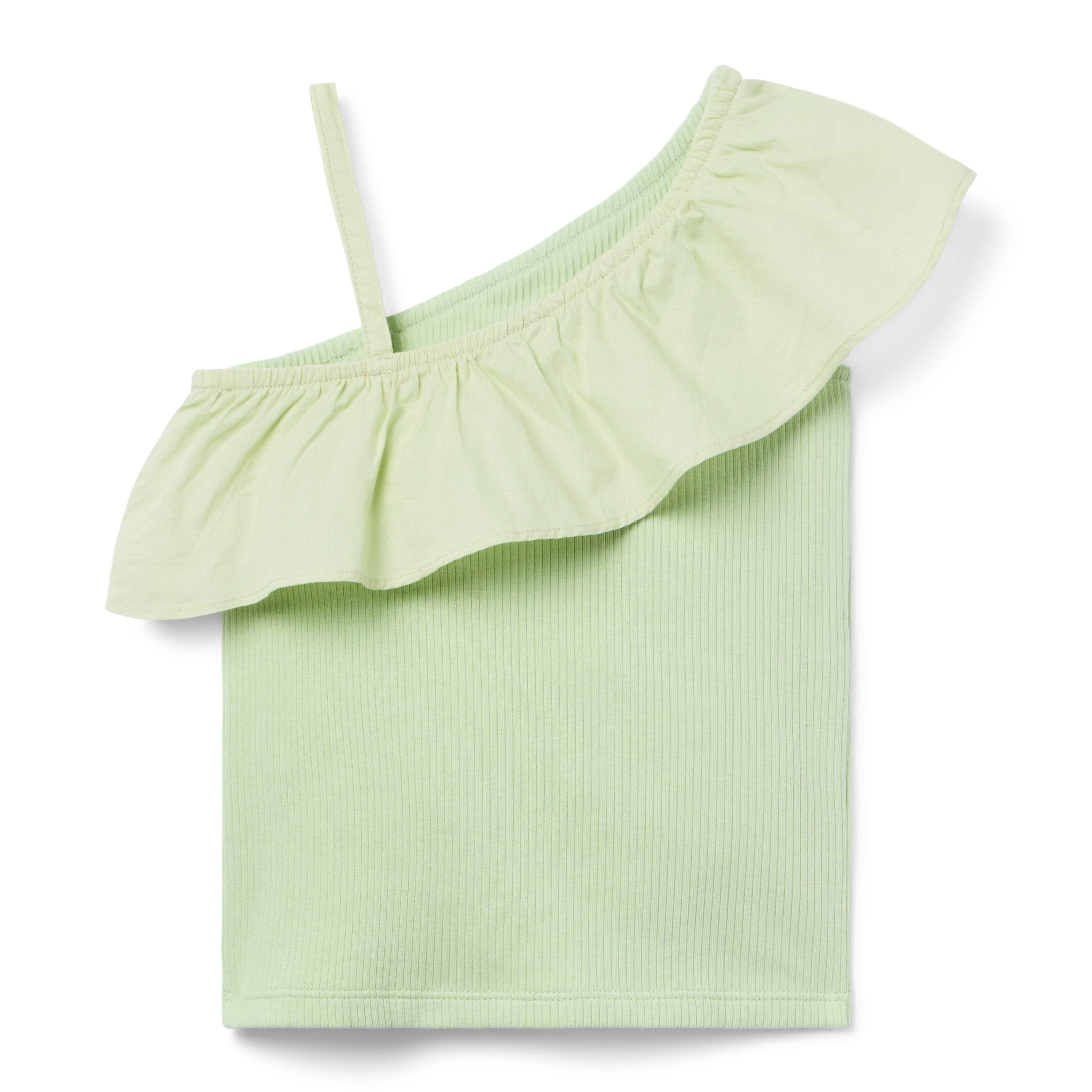 Ribbed Ruffle Shoulder Top image number 1