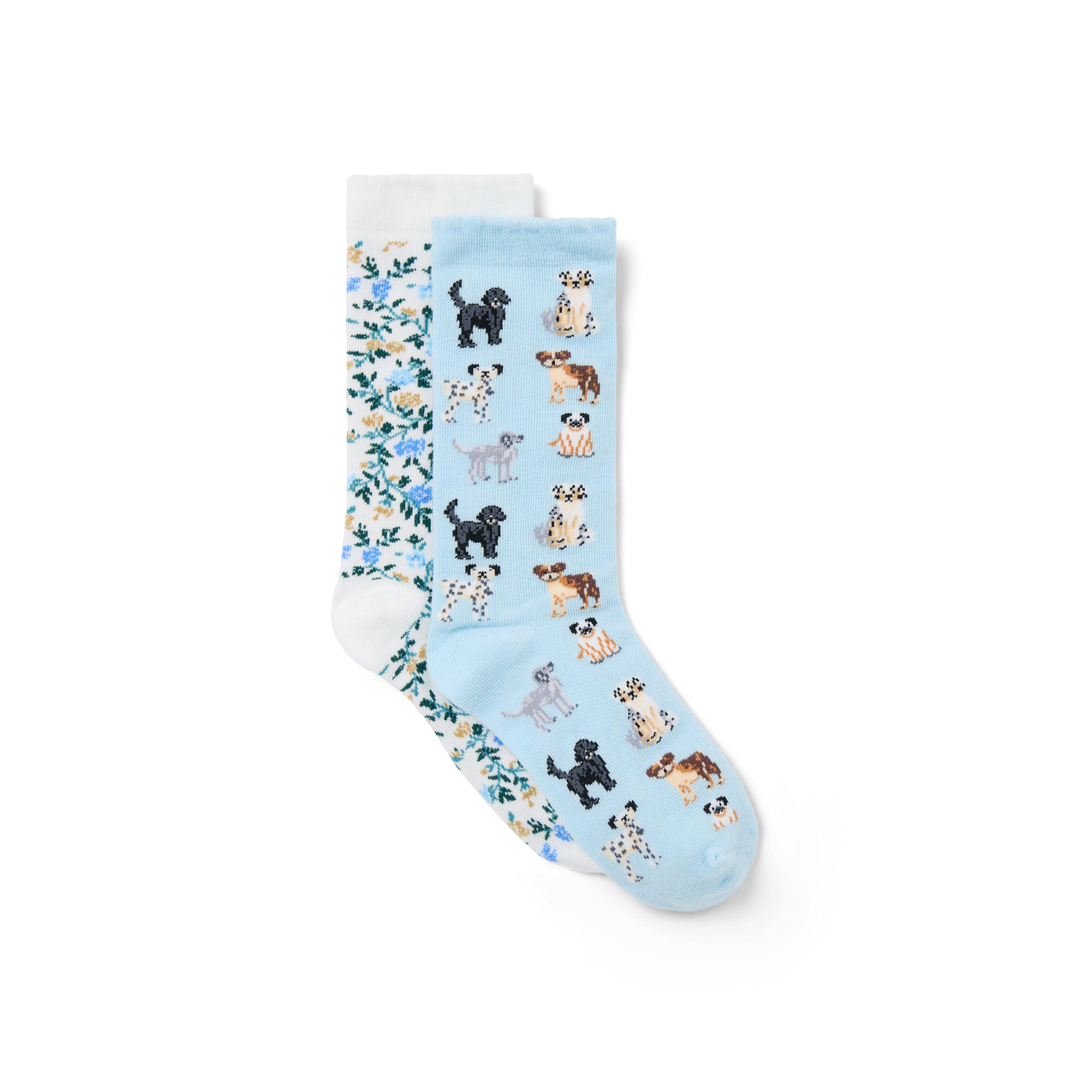 Dog Friends And Ditsy Floral Sock 2-Pack
