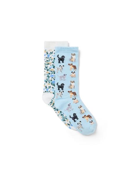 Dog Friends And Ditsy Floral Sock 2-Pack