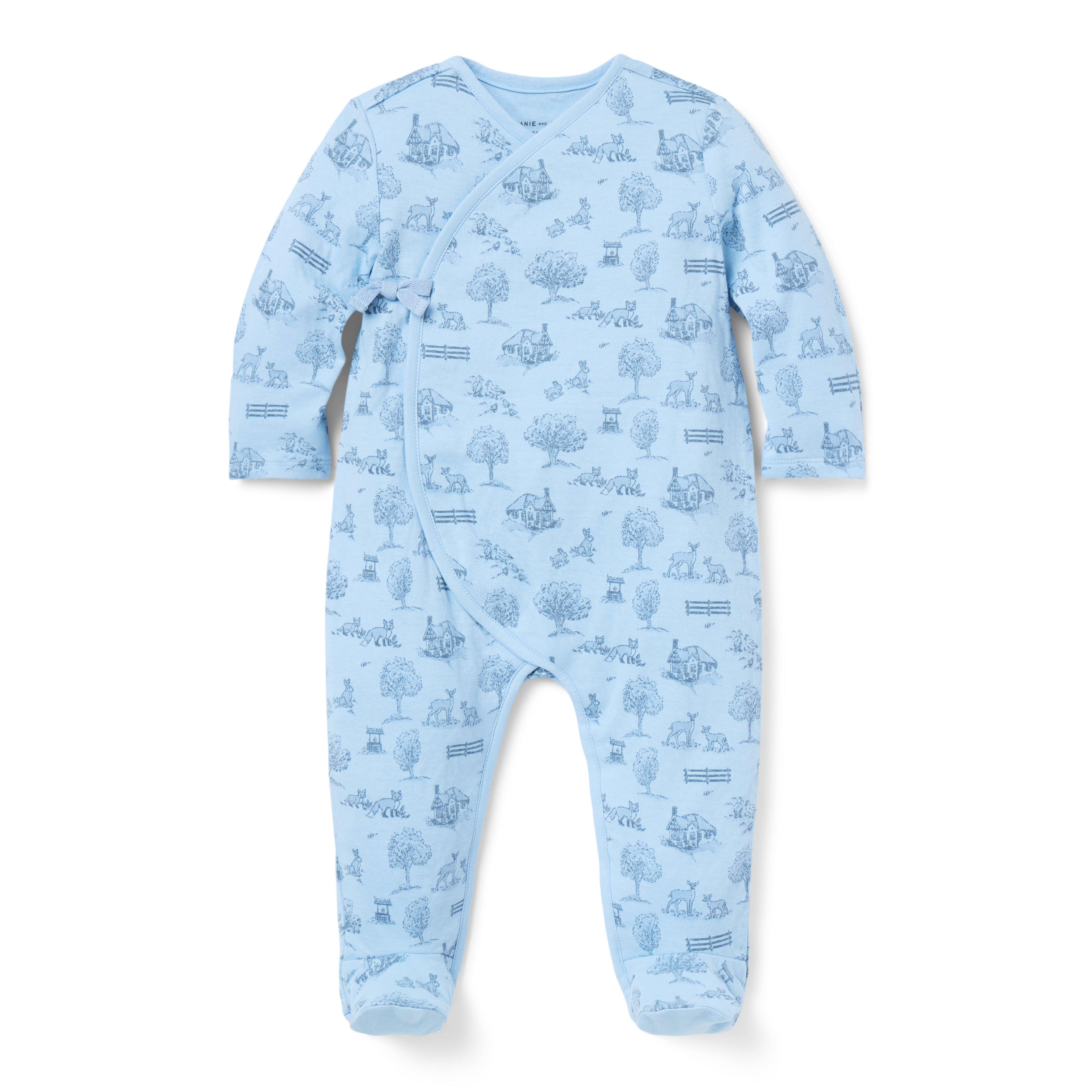 Baby Woodland Toile Wrap Footed One-Piece