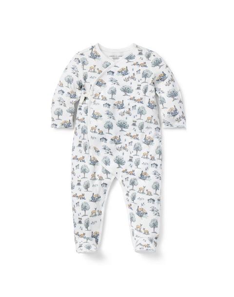Baby Woodland Toile Wrap Footed One-Piece