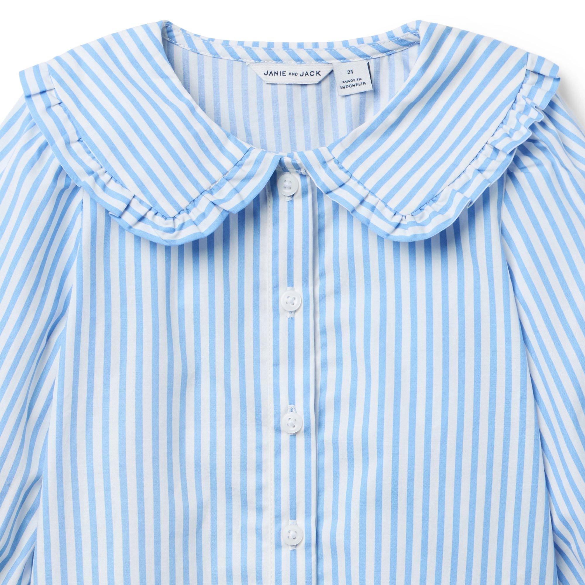 Striped Ruffle Collar Top image number 1