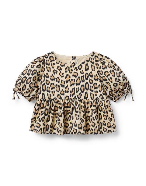 Leopard Puff Sleeve Peplum Top
