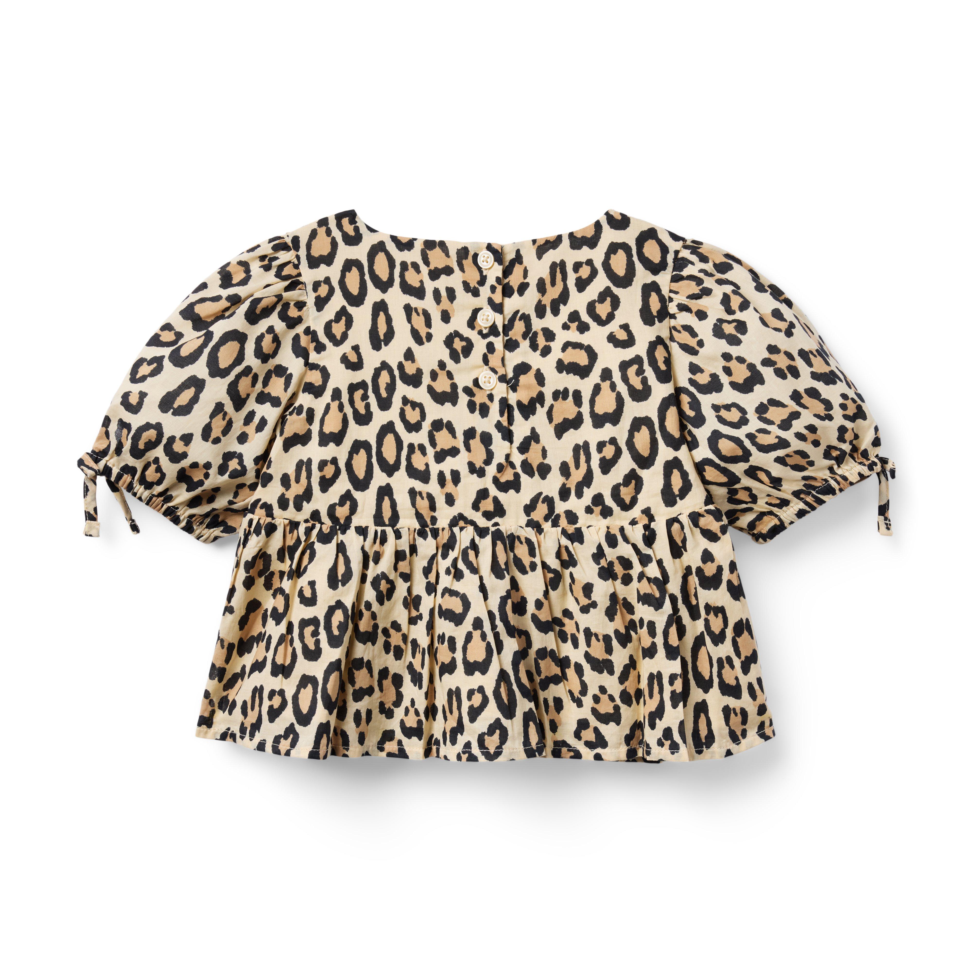 Leopard Puff Sleeve Peplum Top image number 2