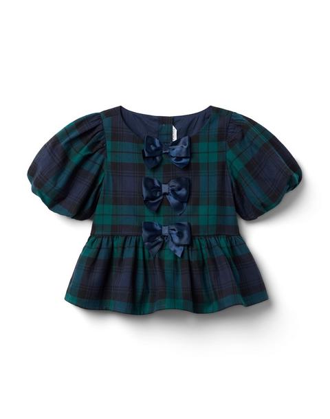 Tartan Peplum Bow Top