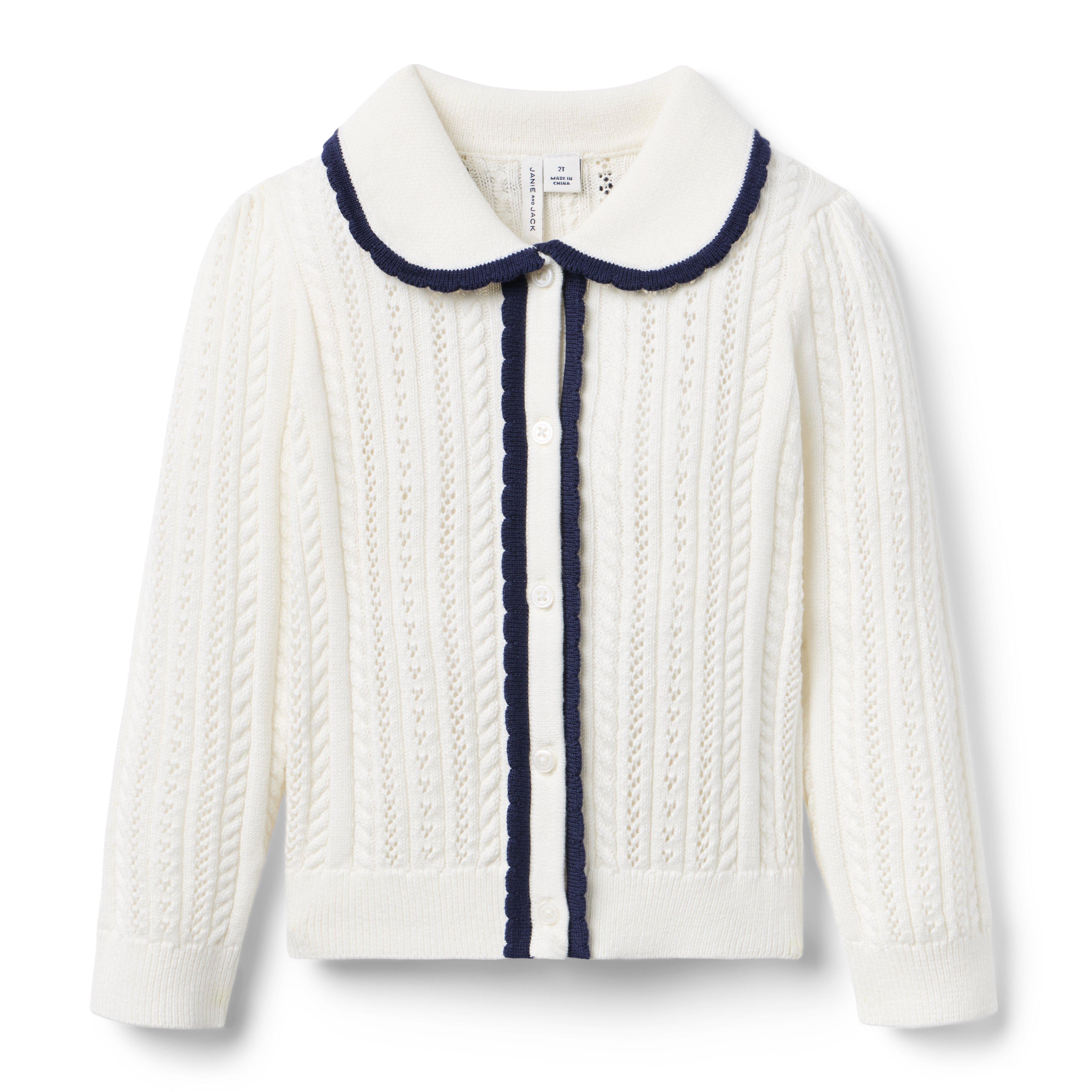Pointelle Scalloped Trim Cardigan
