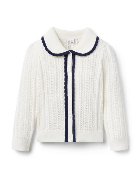 Pointelle Scalloped Trim Cardigan