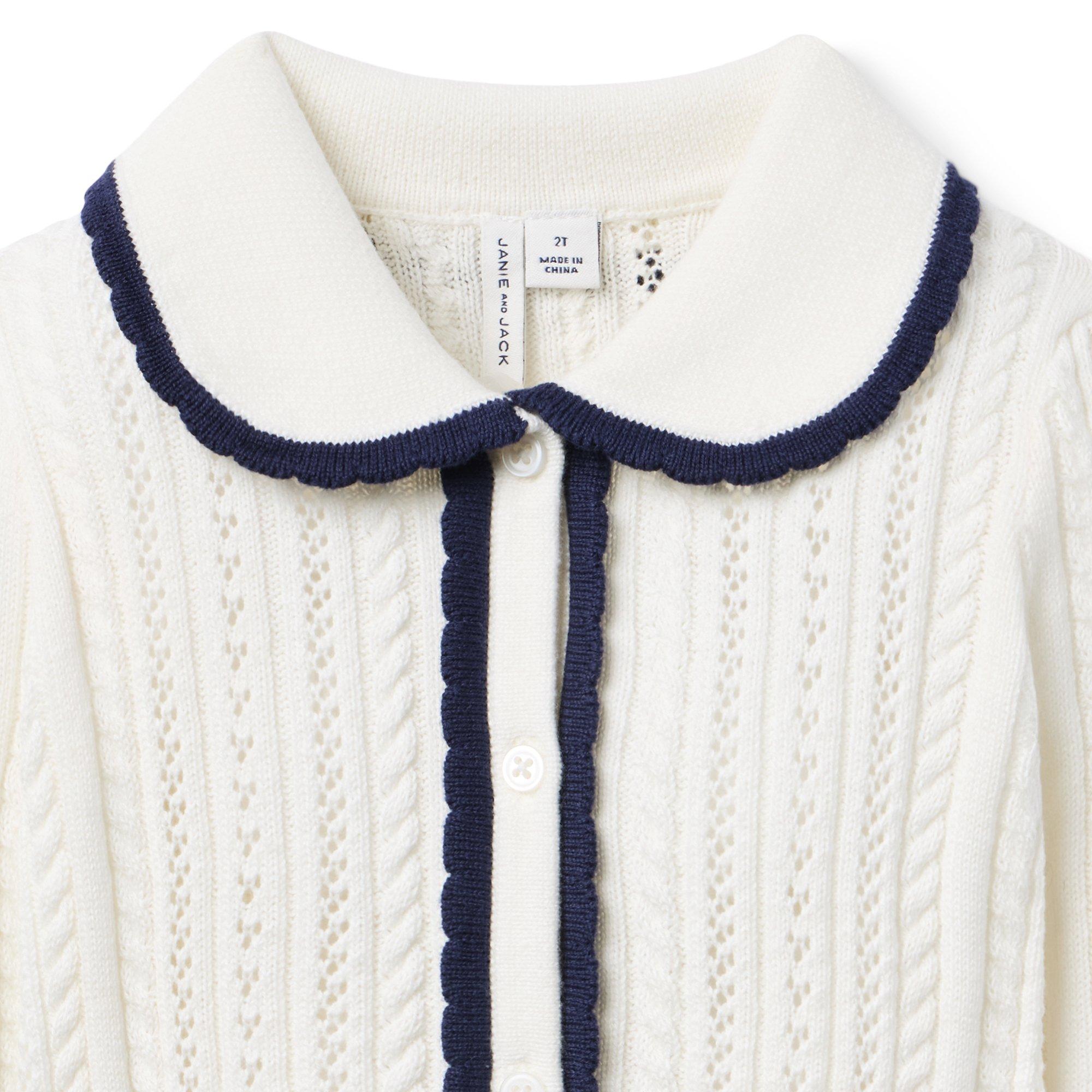 Pointelle Scalloped Trim Cardigan image number 1