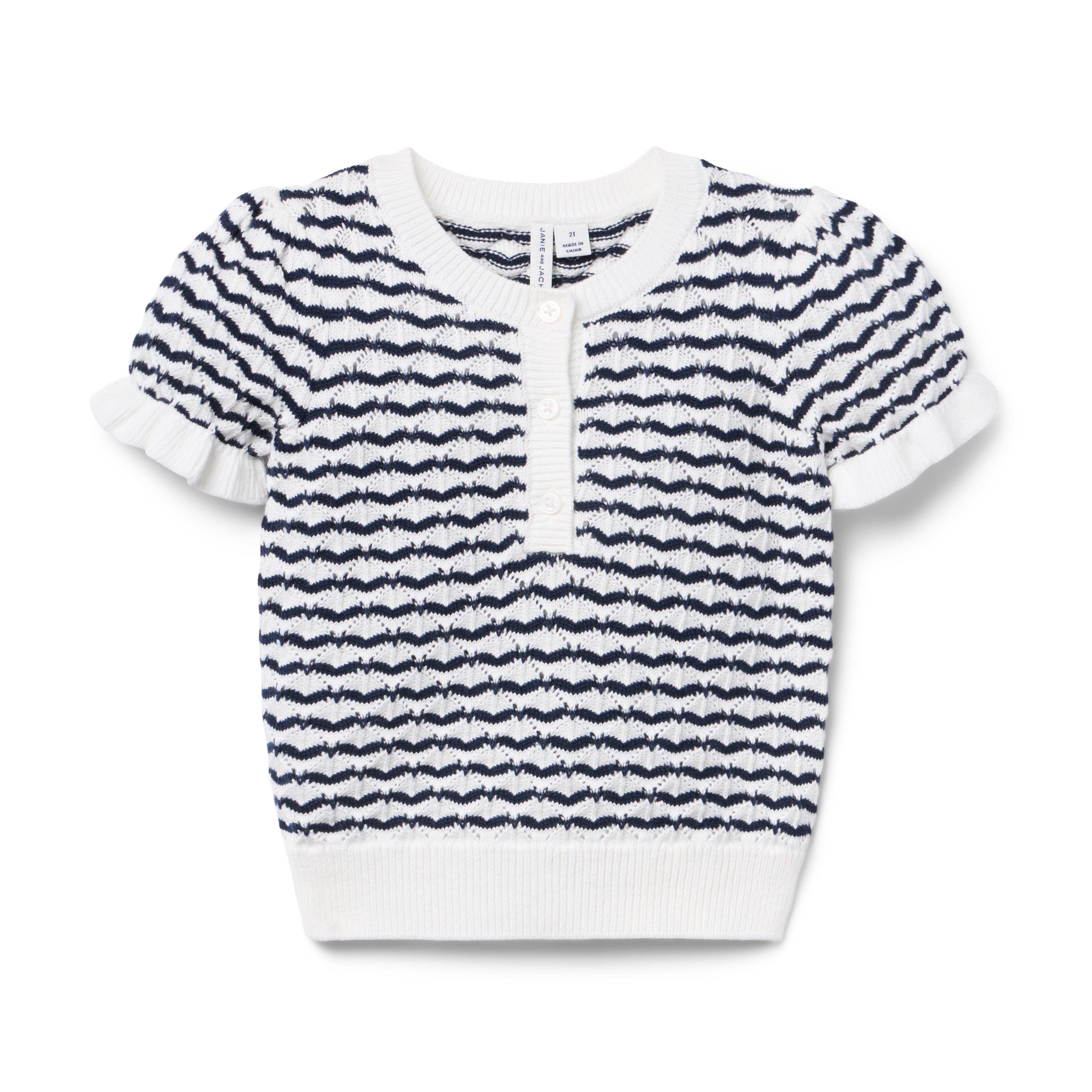 Wavy Striped Pointelle Sweater Top 