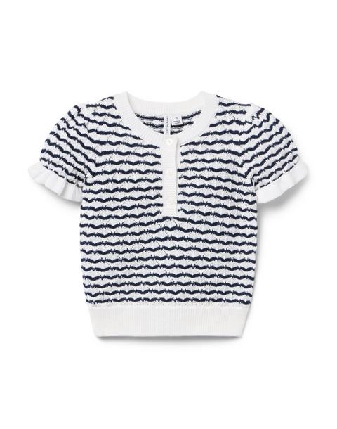 Wavy Striped Pointelle Sweater Top