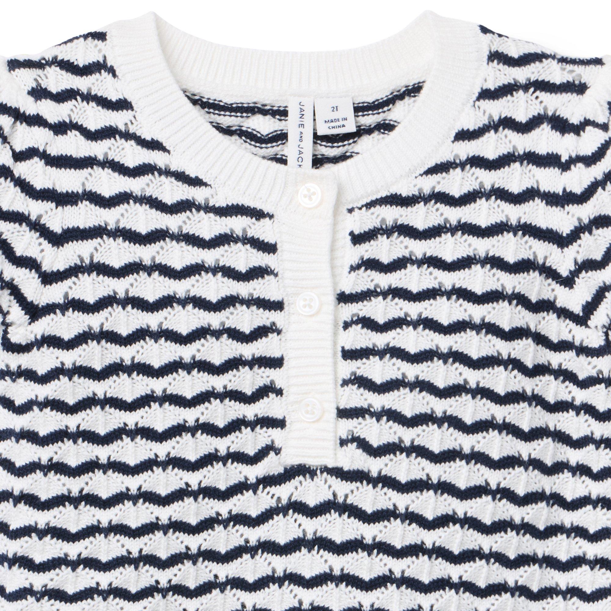 Wavy Striped Pointelle Sweater Top  image number 1