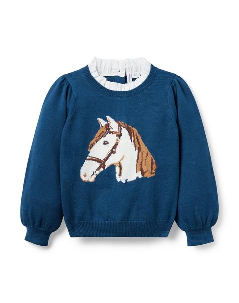 Horse Ruffle Collar Sweater