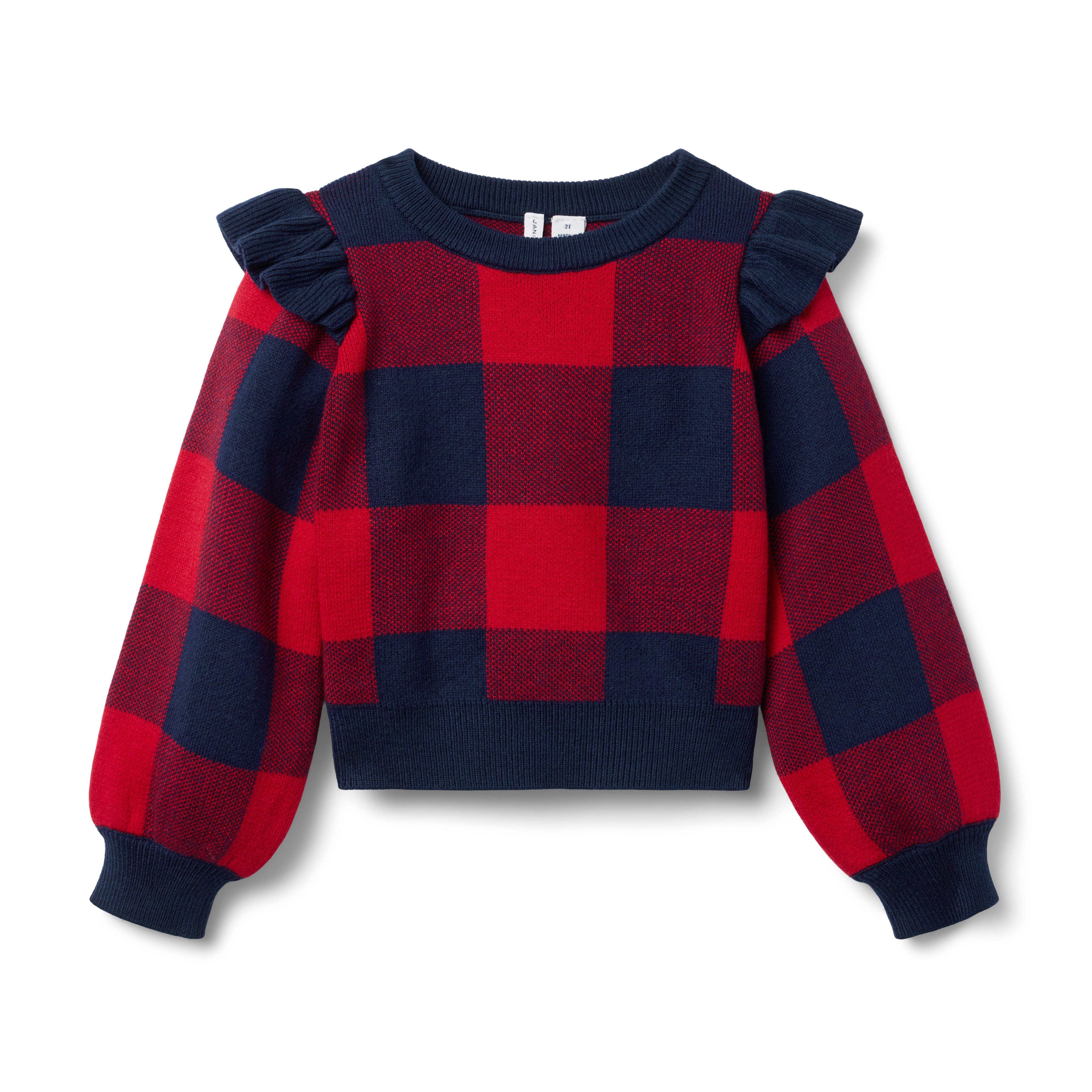 Plaid Ruffle Shoulder Sweater
