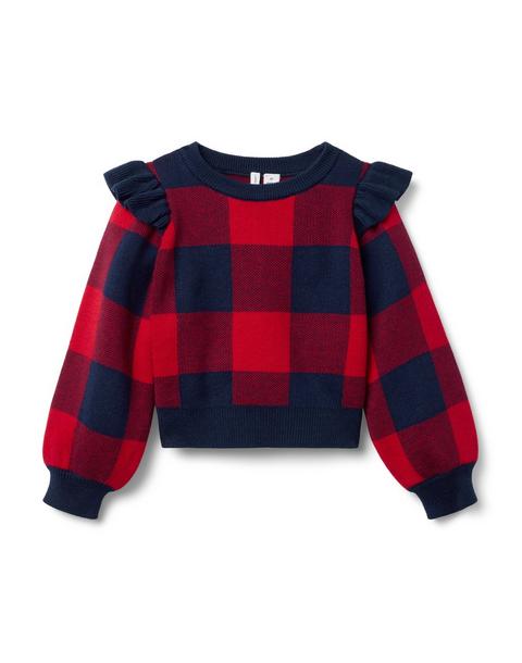 Plaid Ruffle Shoulder Sweater