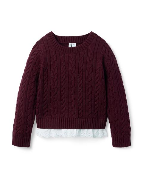 Cable Knit Eyelet Hem Sweater