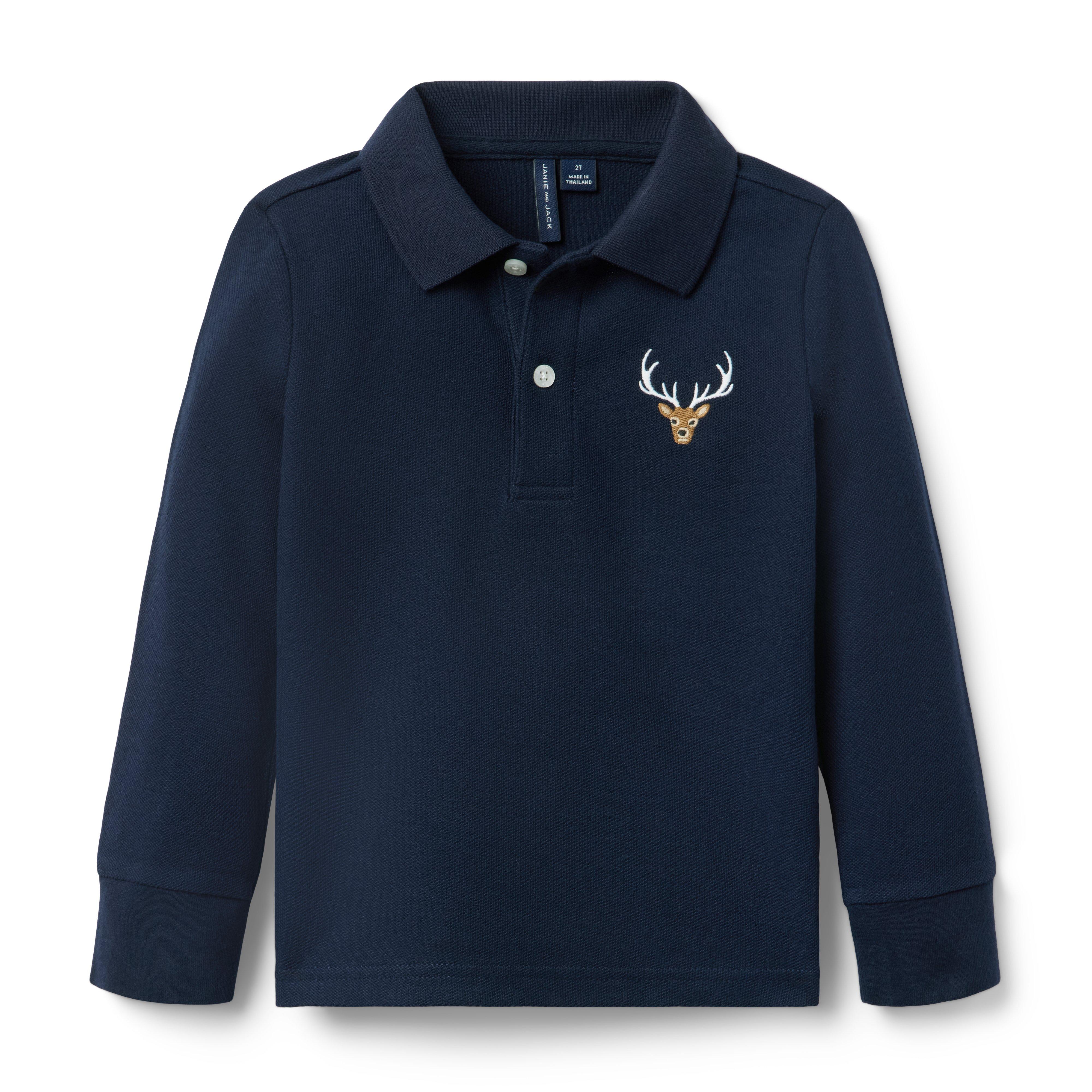Embroidered Deer Pique Polo