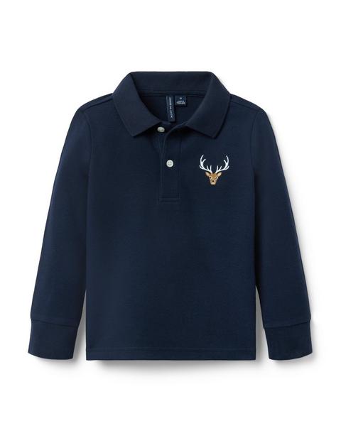 Embroidered Deer Pique Polo