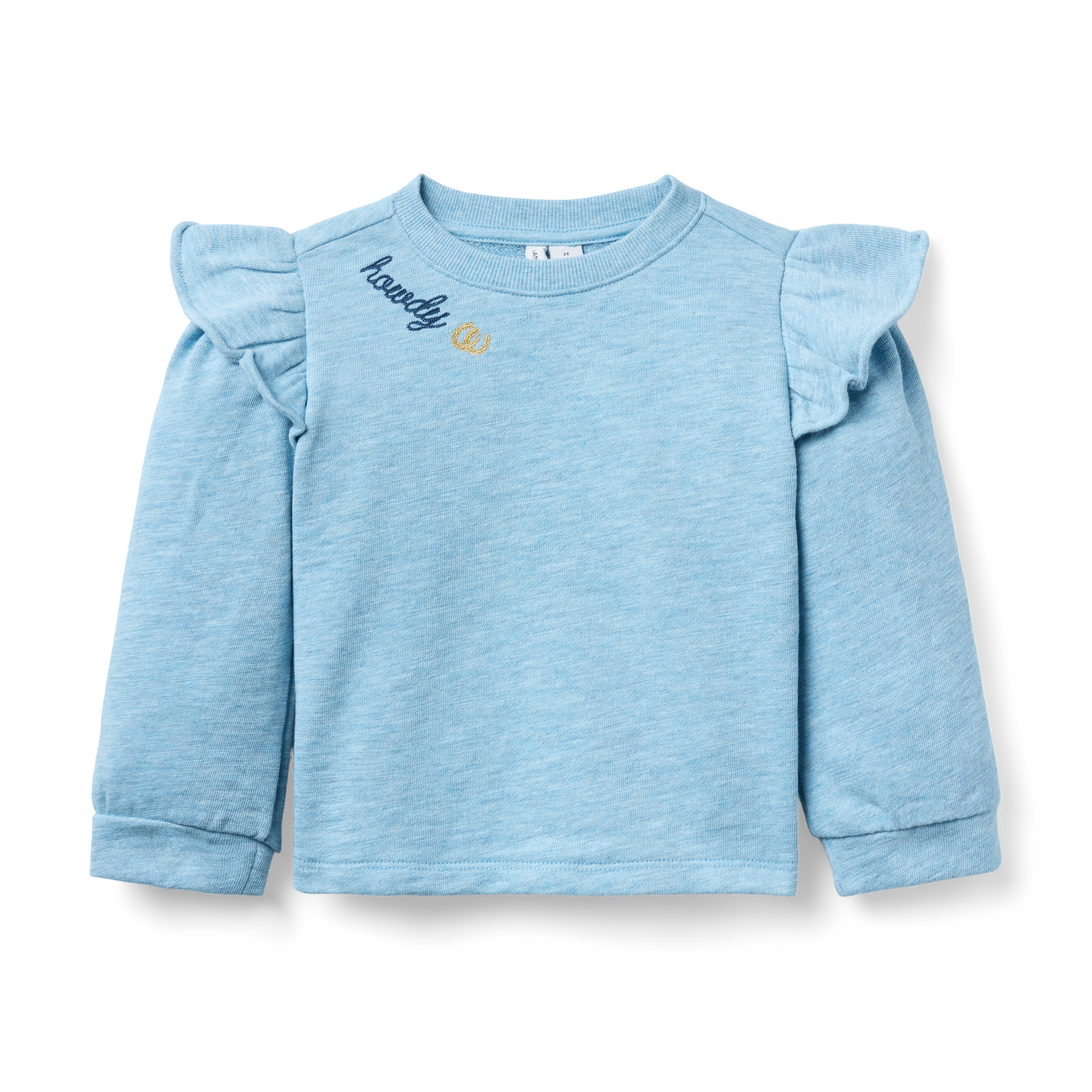 Embroidered Ruffle Shoulder Sweatshirt