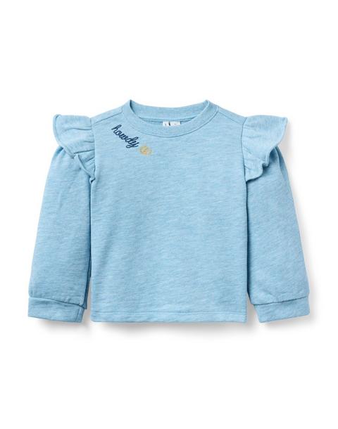 Embroidered Ruffle Shoulder Sweatshirt