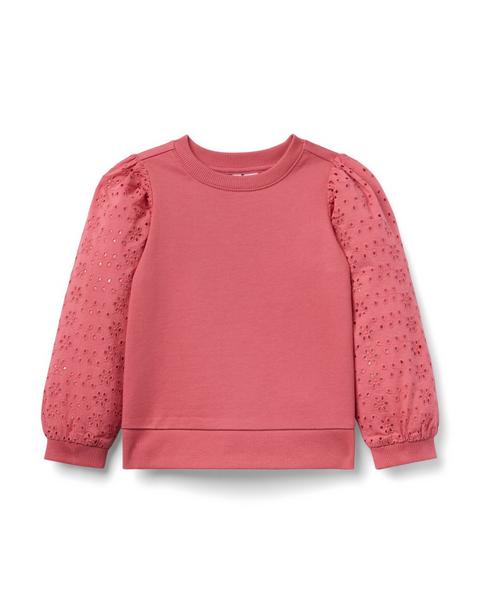 Eyelet Puff Sleeve Sweatshirt