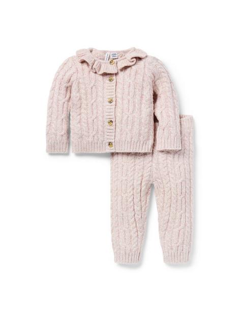 Baby Cable Knit Collared Matching Set