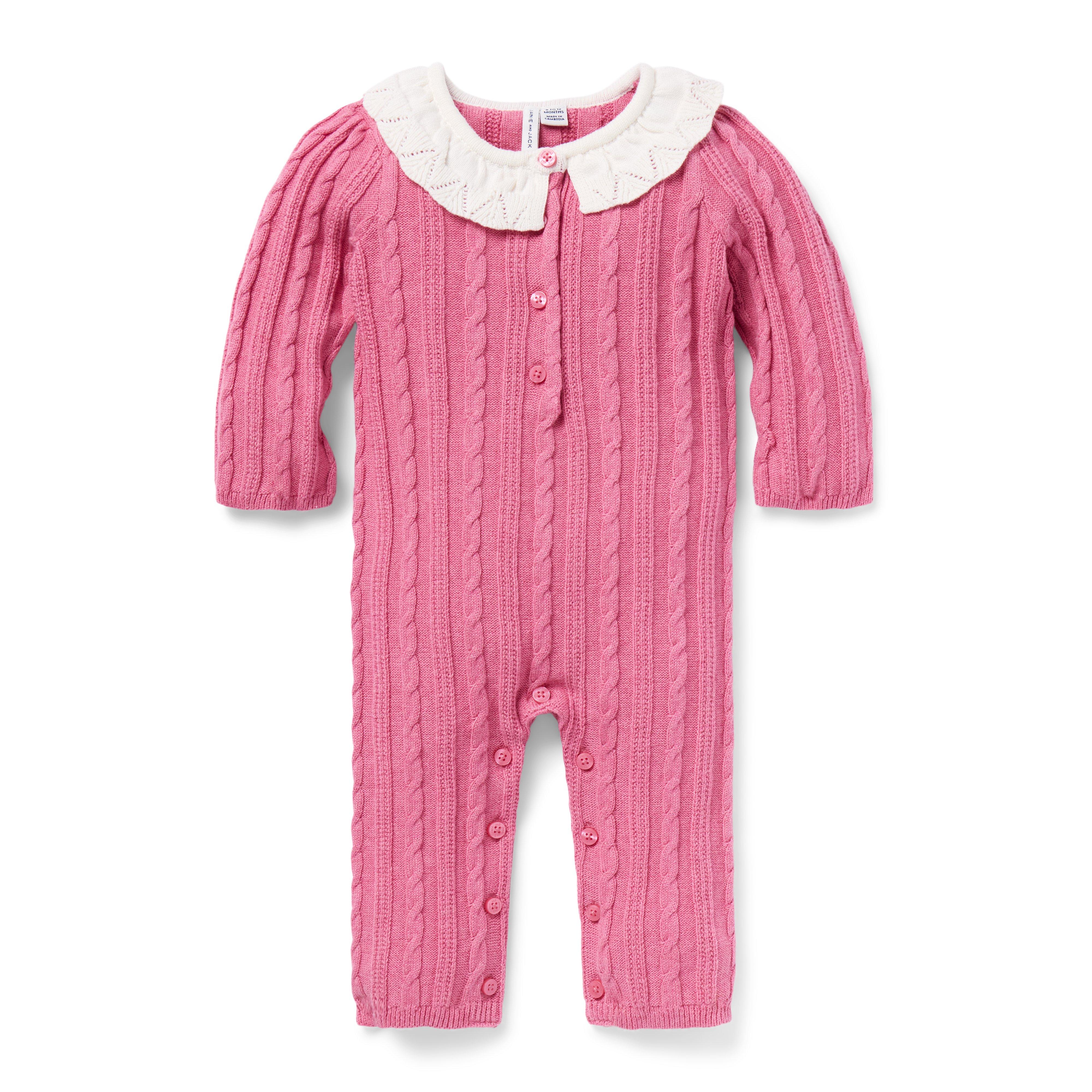 Baby Cable Knit Collared One-Piece