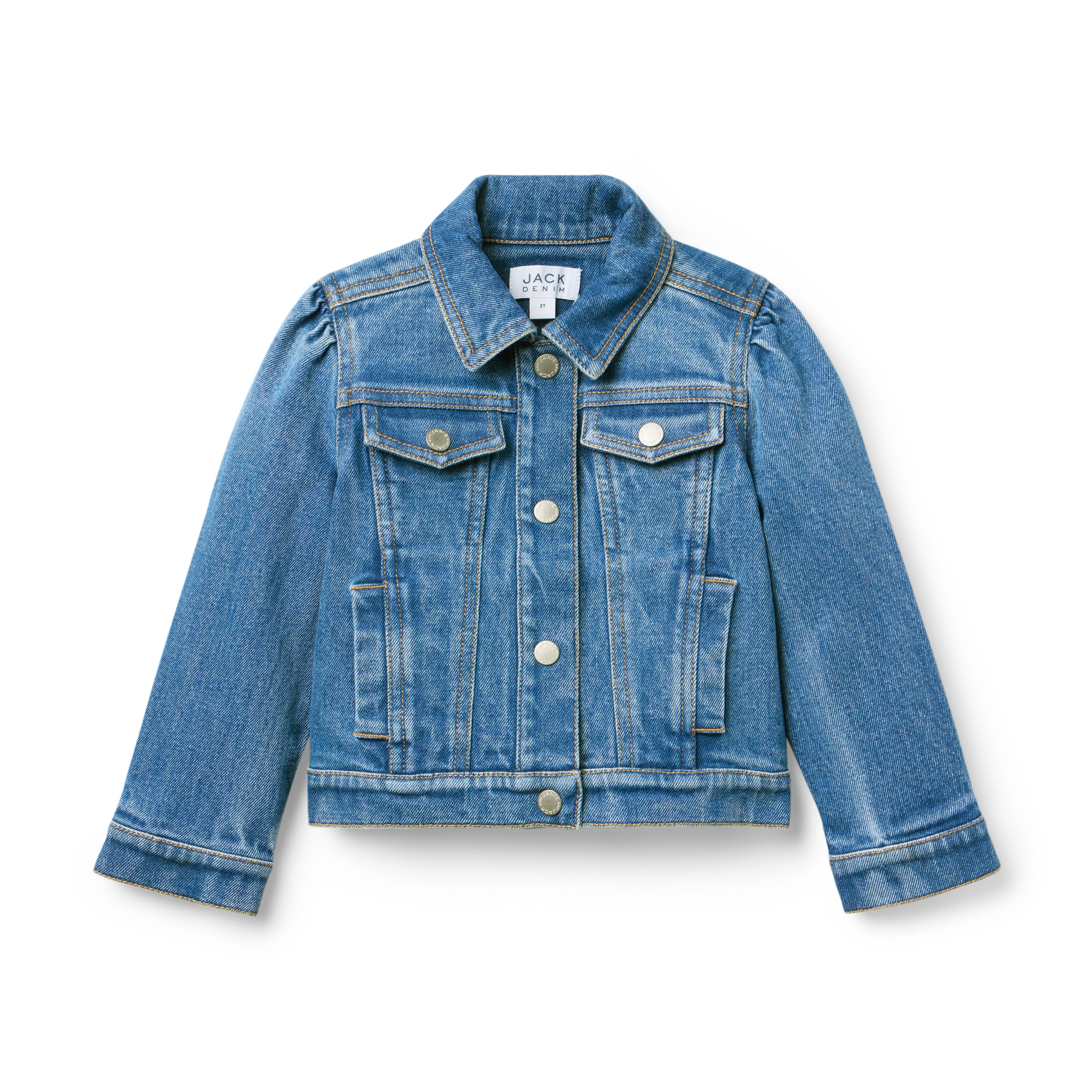 Denim Puff Sleeve Jacket In Medium Wash