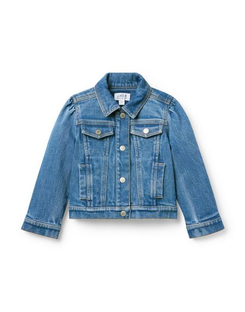 Denim Puff Sleeve Jacket In Medium Wash