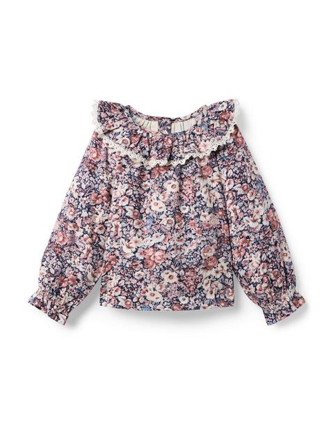 Floral Ruffle Collar Top