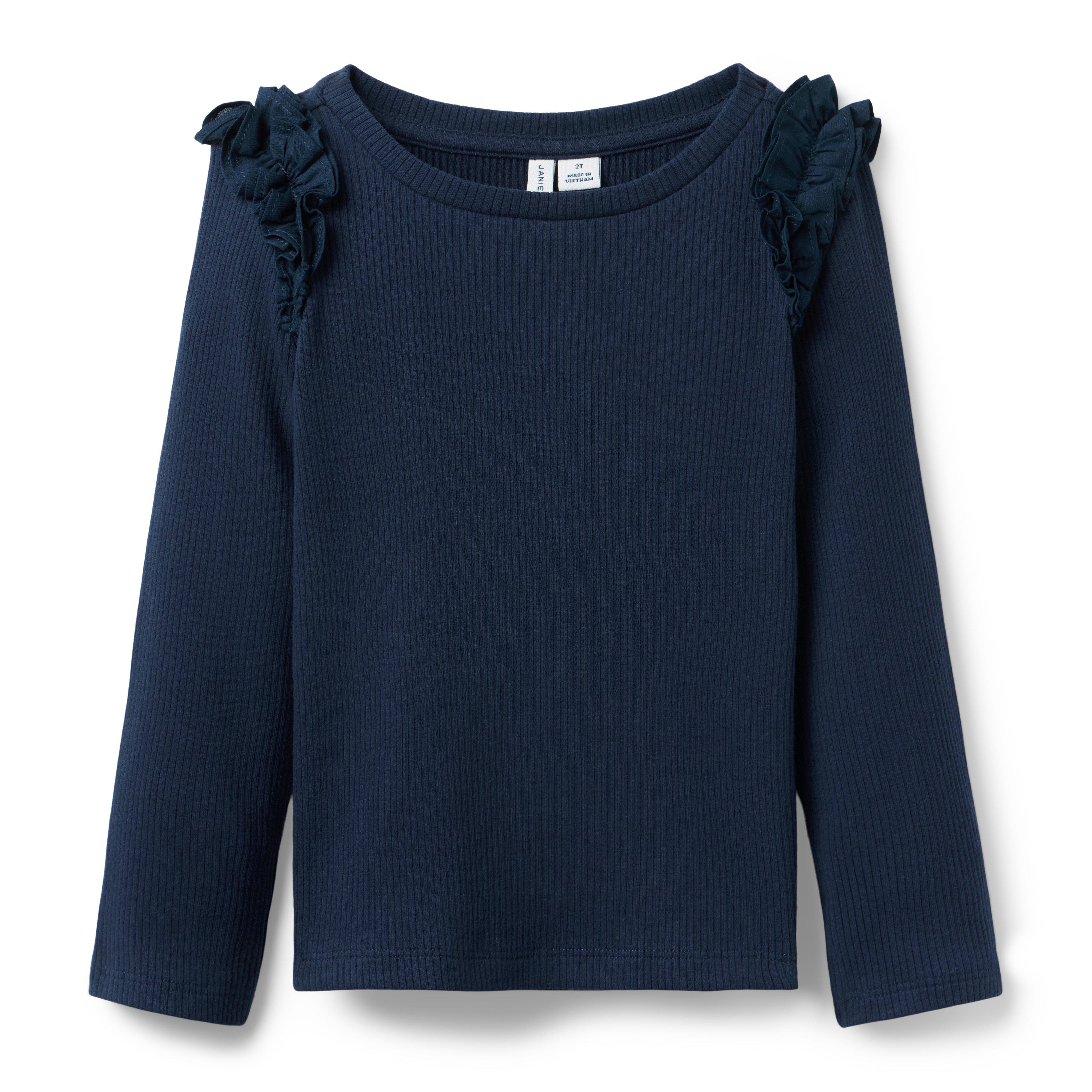 Ribbed Ruffle Shoulder Top