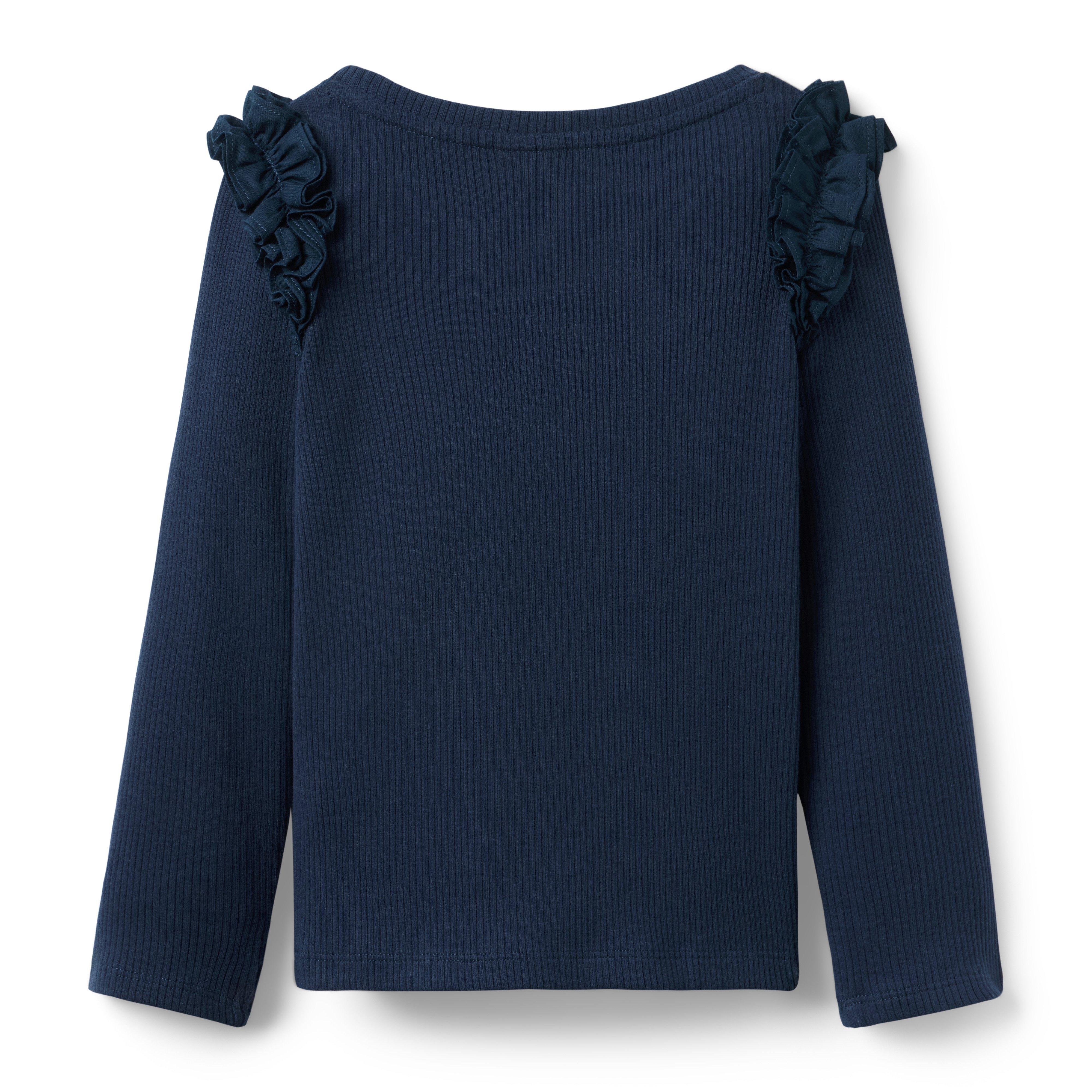 Ribbed Ruffle Shoulder Top image number 1