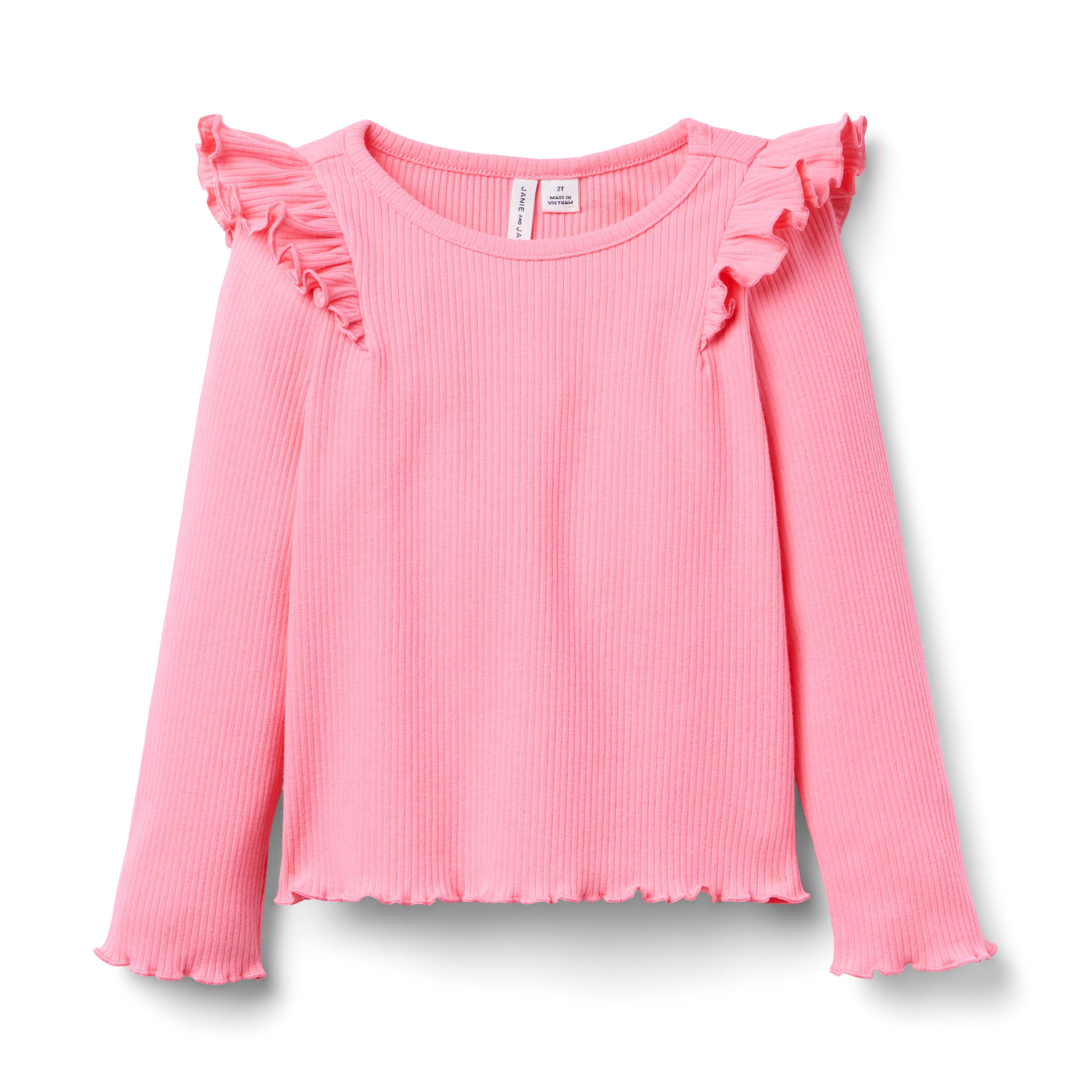 Ribbed Ruffle Shoulder Top