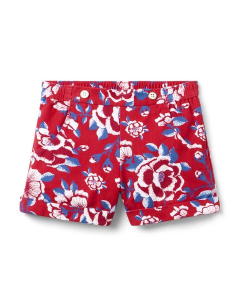 Floral Cuffed Canvas Short