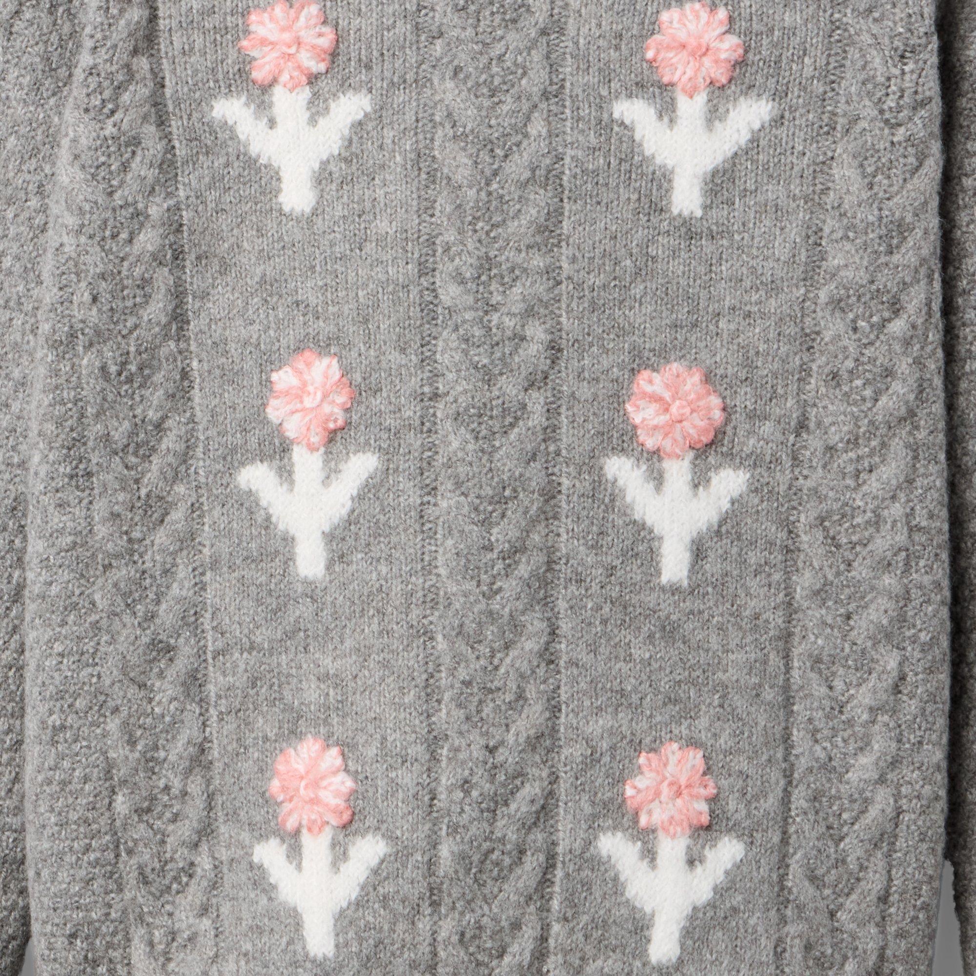 Embroidered Floral Cable Knit Sweater image number 1