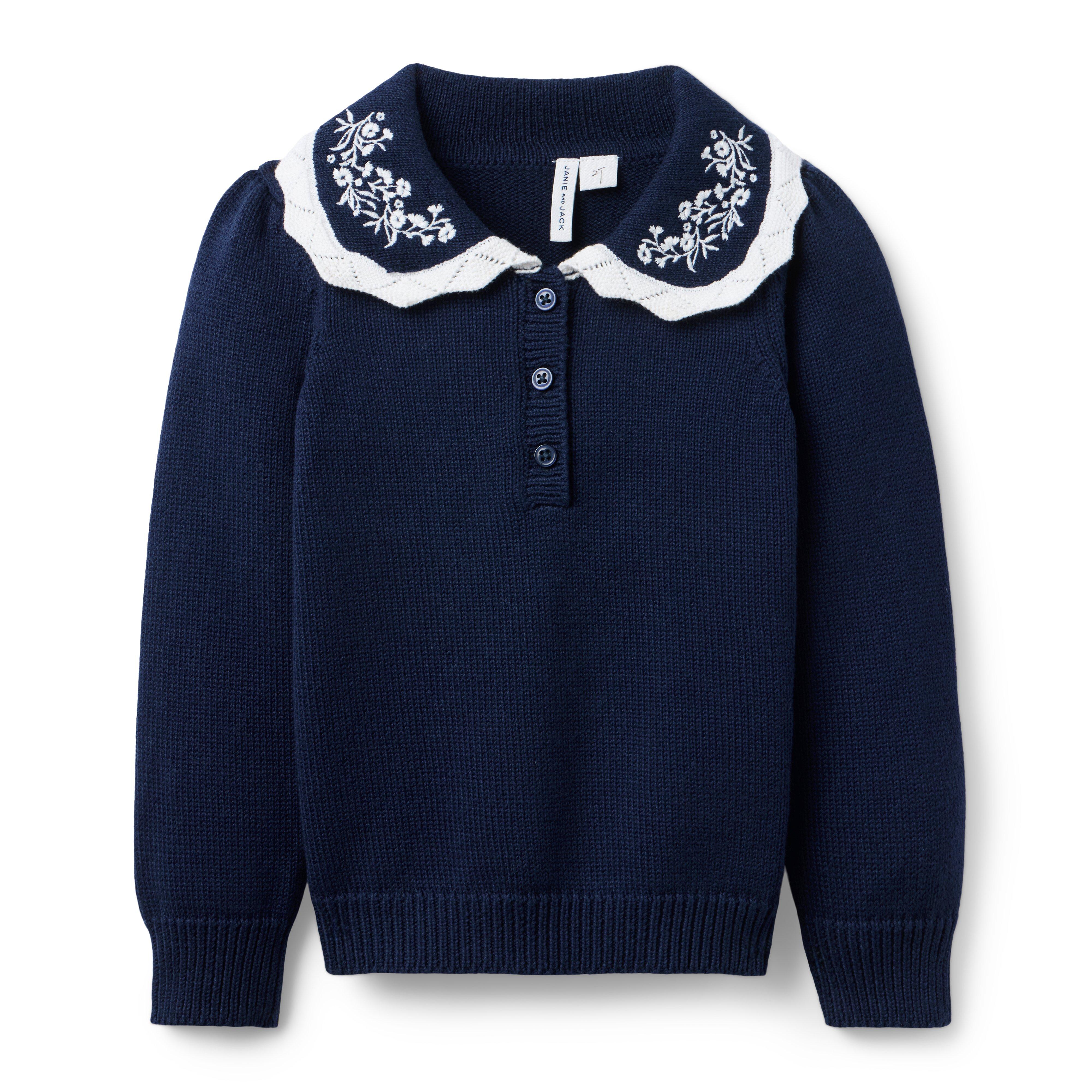 Embroidered Floral Collar Sweater