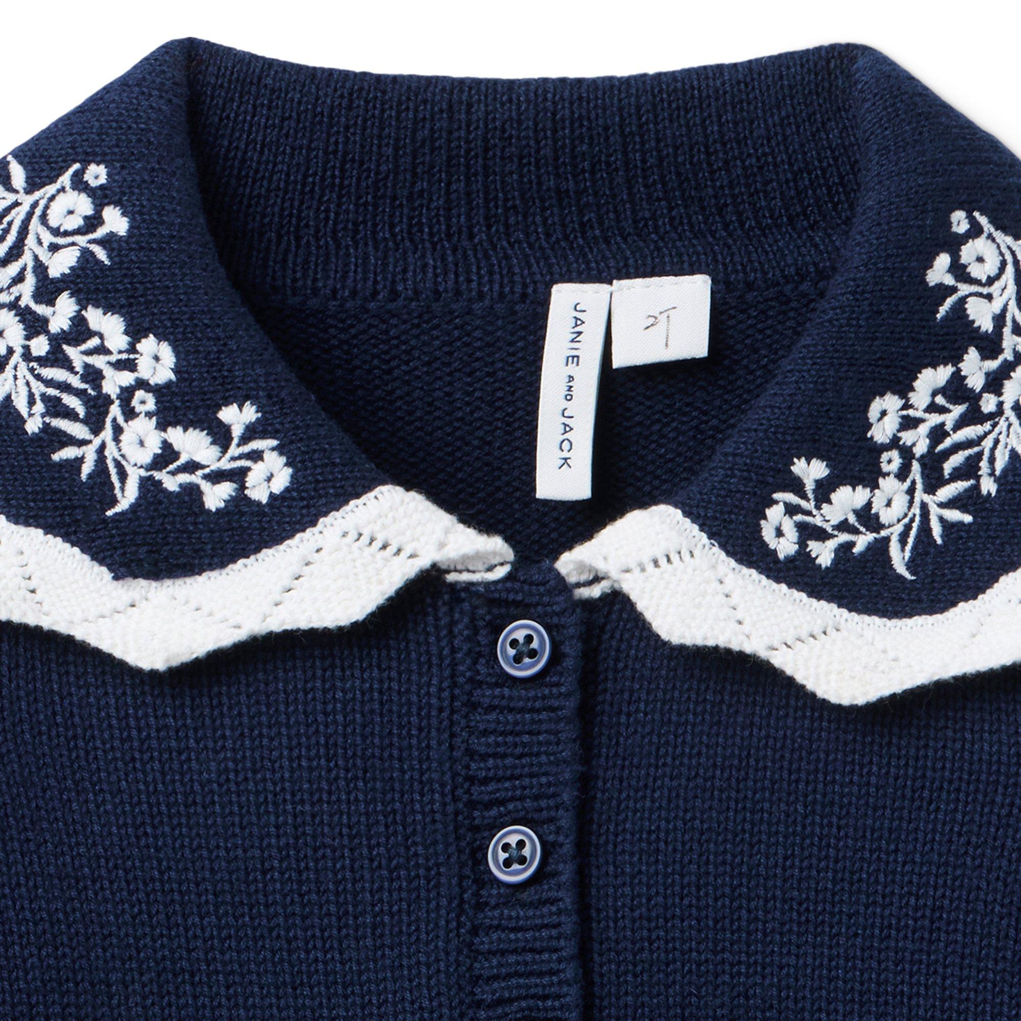 Embroidered Floral Collar Sweater image number 1
