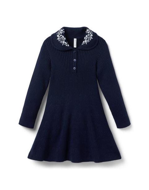 Embroidered Floral Collar Sweater Dress