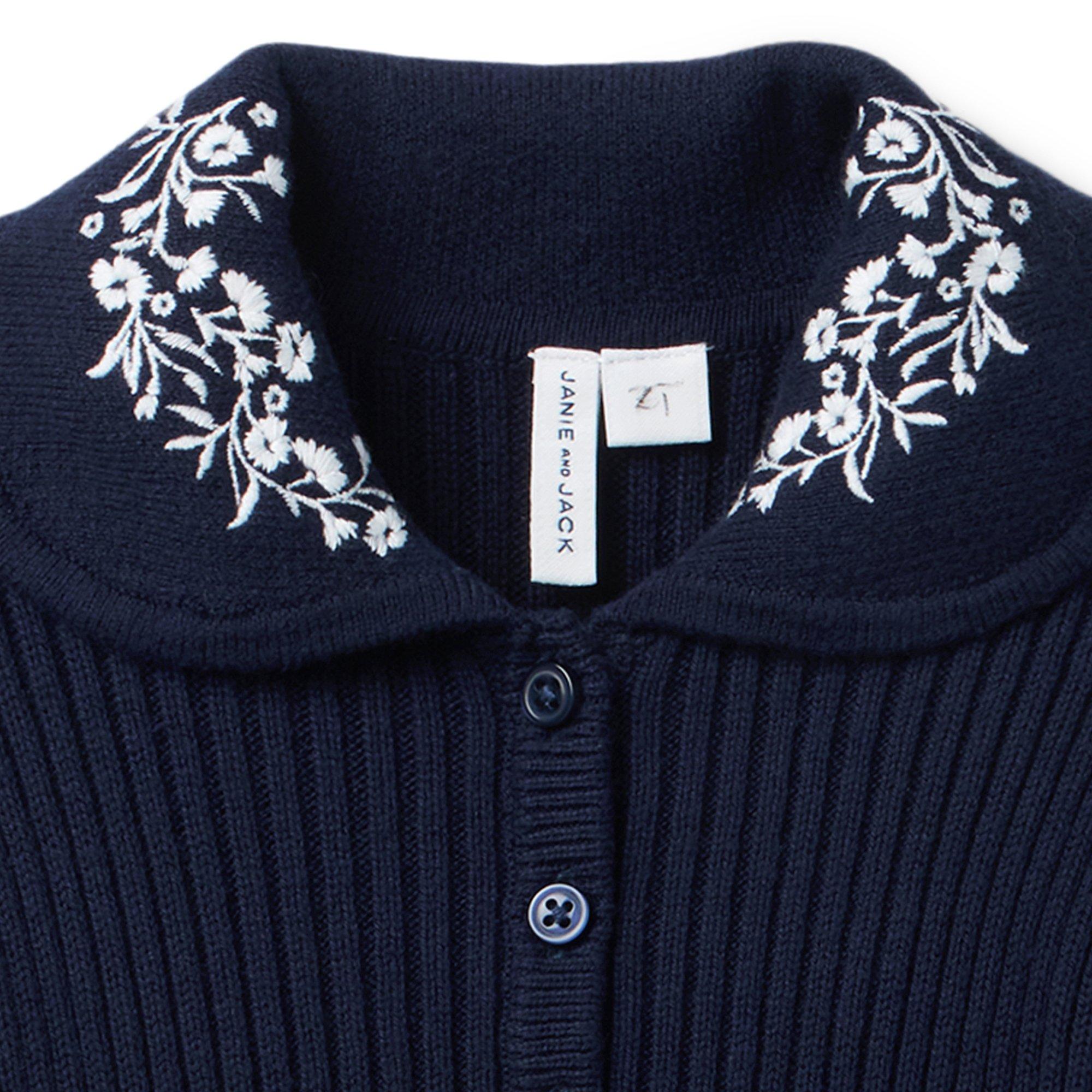 Embroidered Floral Collar Sweater Dress image number 2