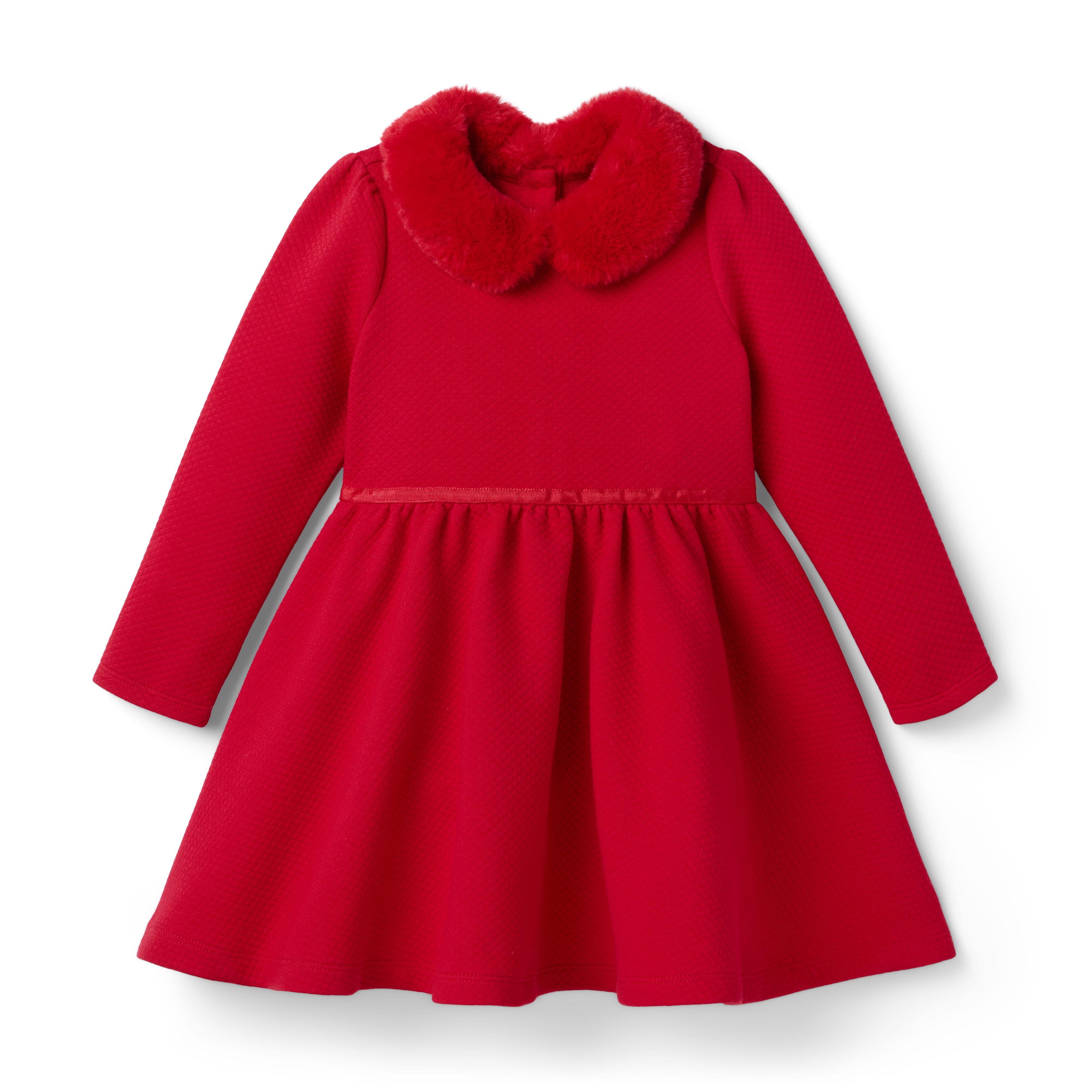 Quilted Faux Fur Collar Dress 
