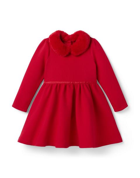 Quilted Faux Fur Collar Dress