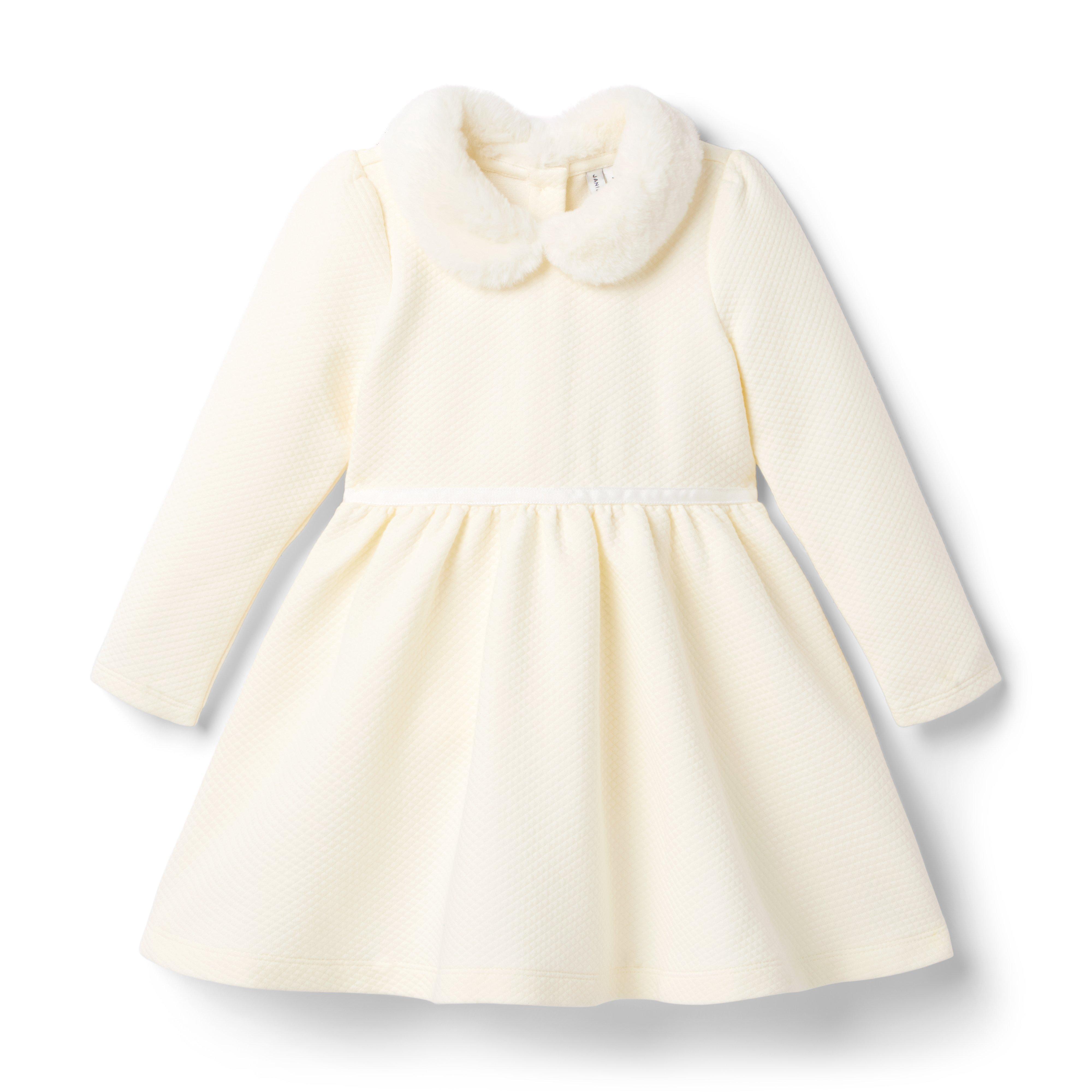 Quilted Faux Fur Collar Dress 