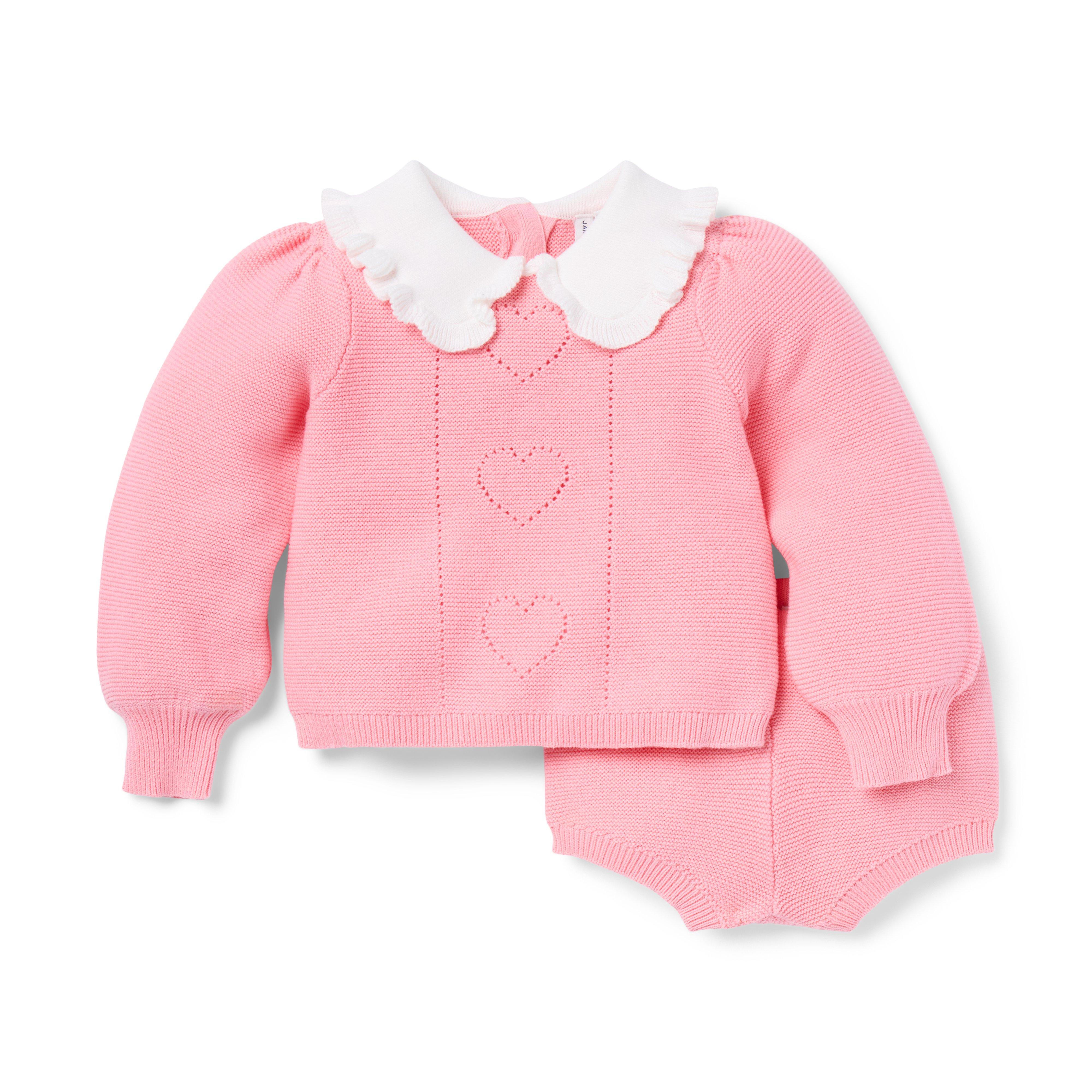 Baby Heart Pointelle Matching Sweater Set