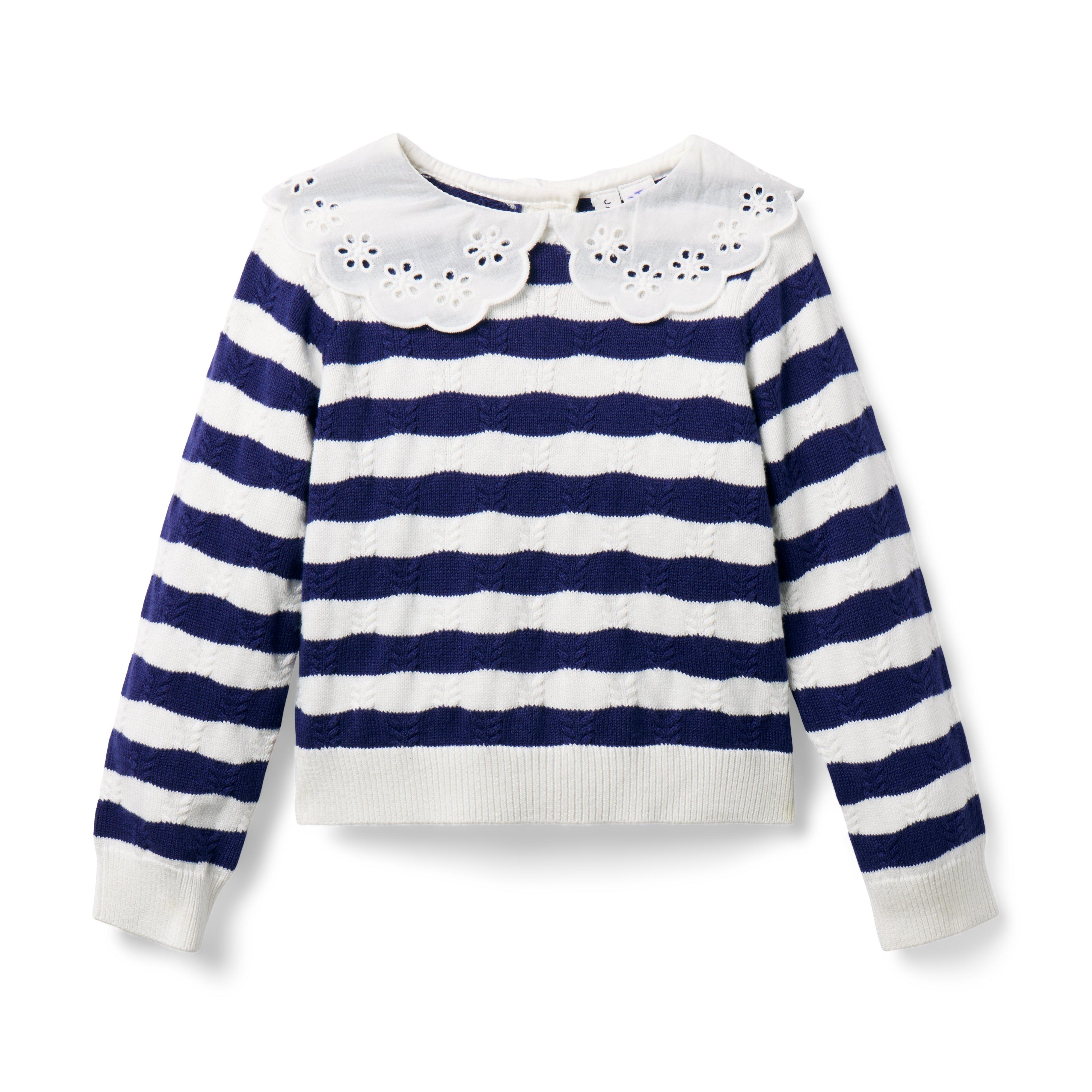 Striped Eyelet Collar Sweater