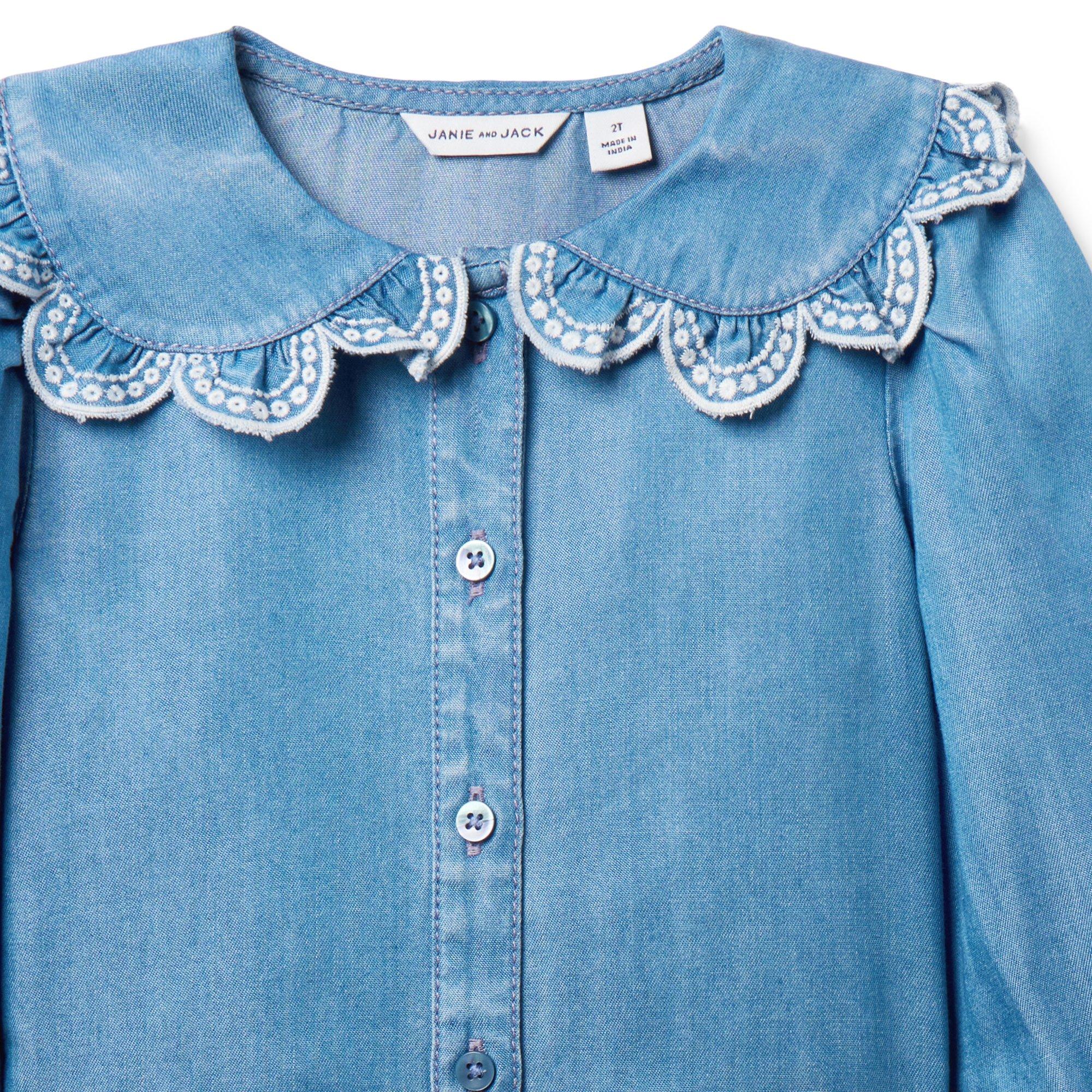 Chambray Scalloped Collar Top image number 1