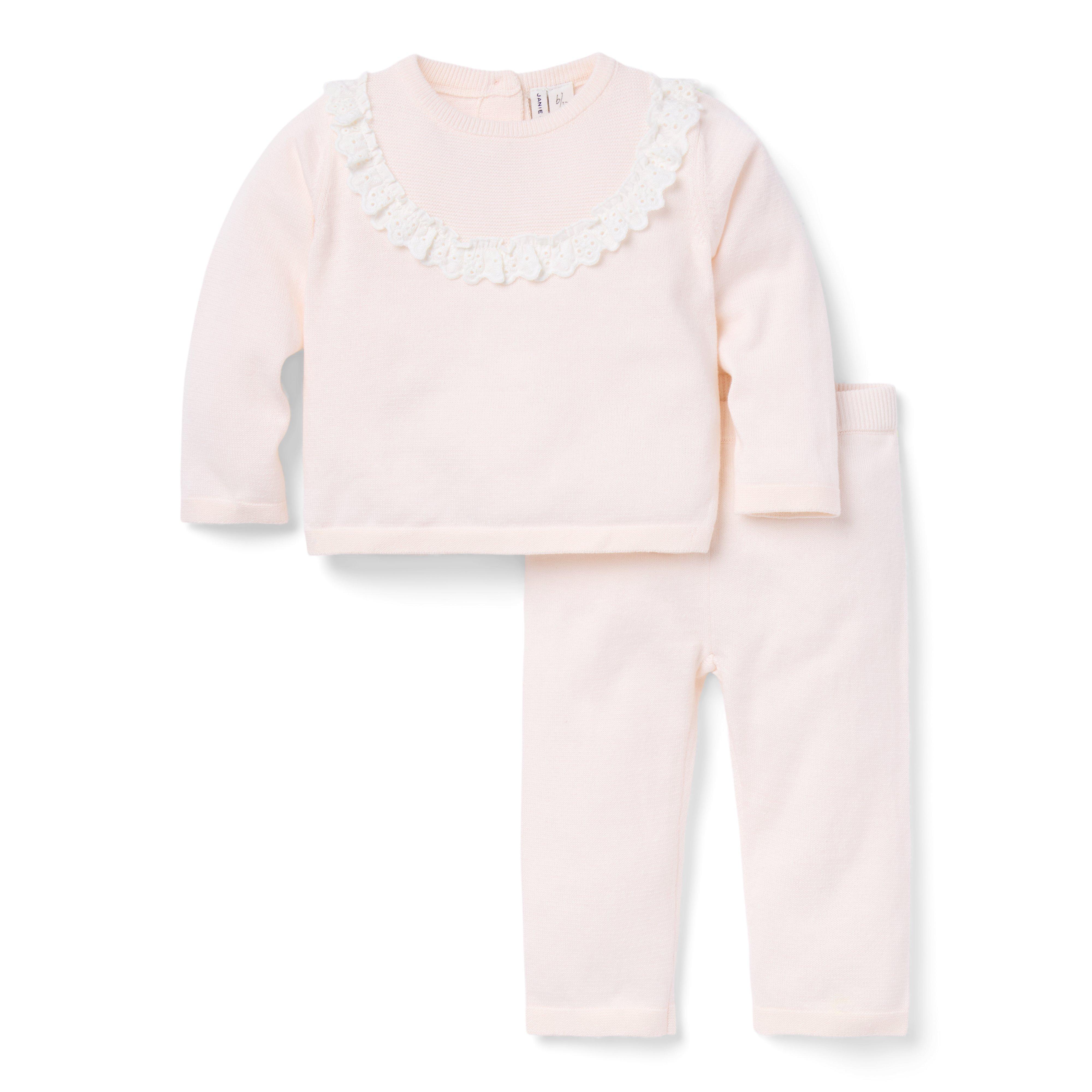Baby Eyelet Trim Matching Sweater Set